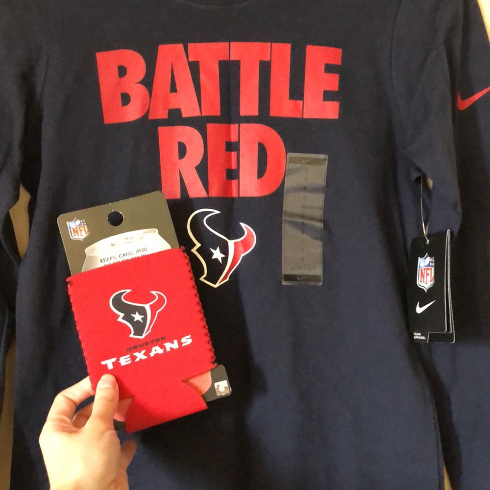 Houston Texans long sleeve shirt and koozie